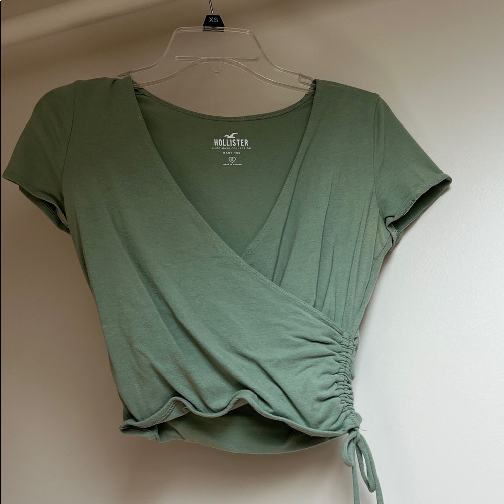 Hollister Sage Green Wrap Crop Top with Side Tie